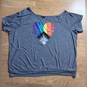 Torrid Gray Inclusive Pride Heart Cold Shoulder Tee Shirt Size 5